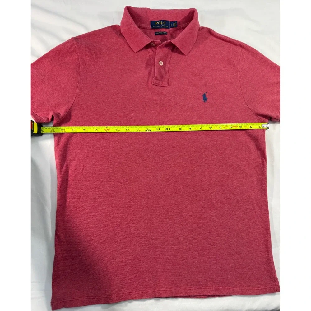 Polo Ralph Lauren Mens Custom Slim Fit Polo Shirt Pink Heather Large Pony Logo
